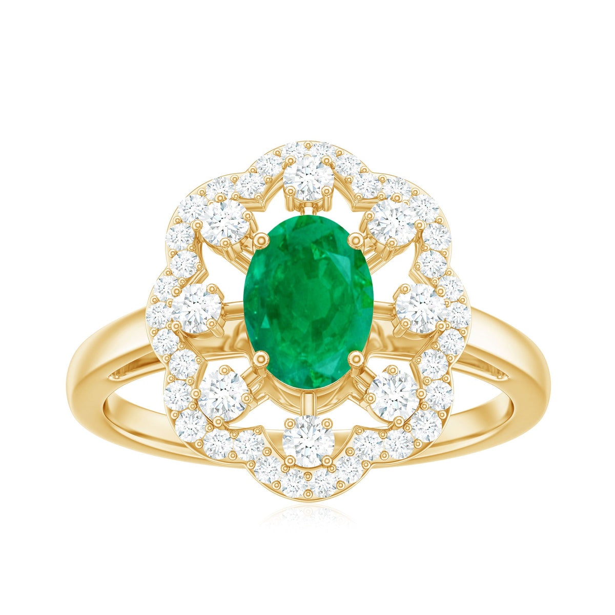 0.7 Carat Oval Emerald Designer Engagement Ring with Diamond