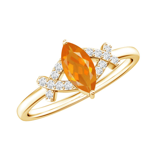 0.3 Carat Fire Opal Marquise Solitaire Ring with Diamond