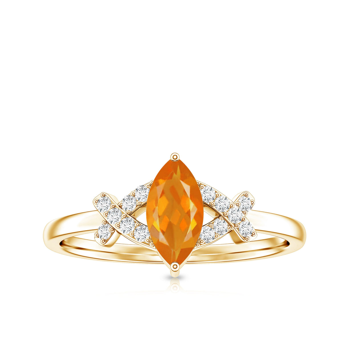 0.3 Carat Fire Opal Marquise Solitaire Ring with Diamond