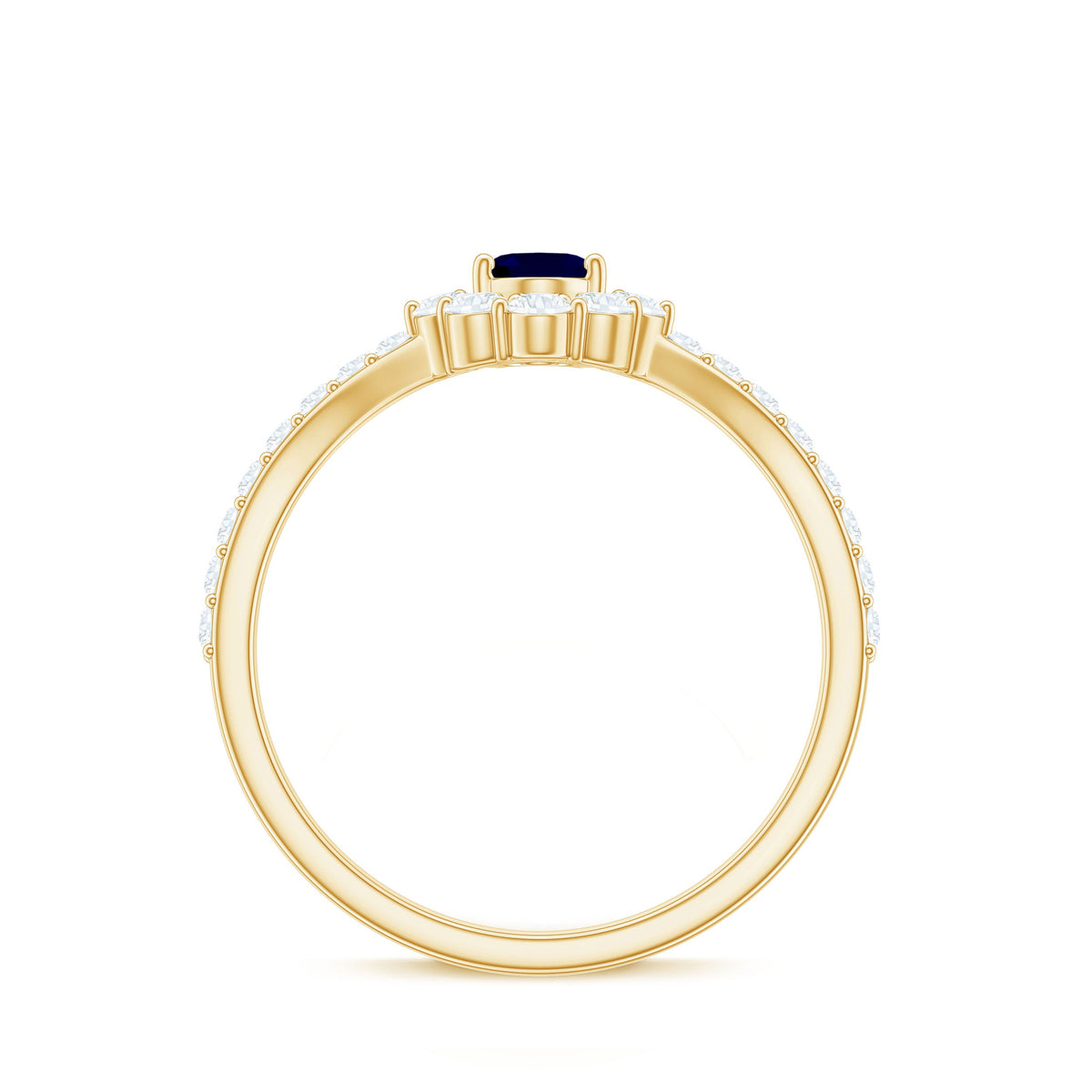 0.6 Carat Oval Cut Blue Sapphire and Diamond Chevron Ring