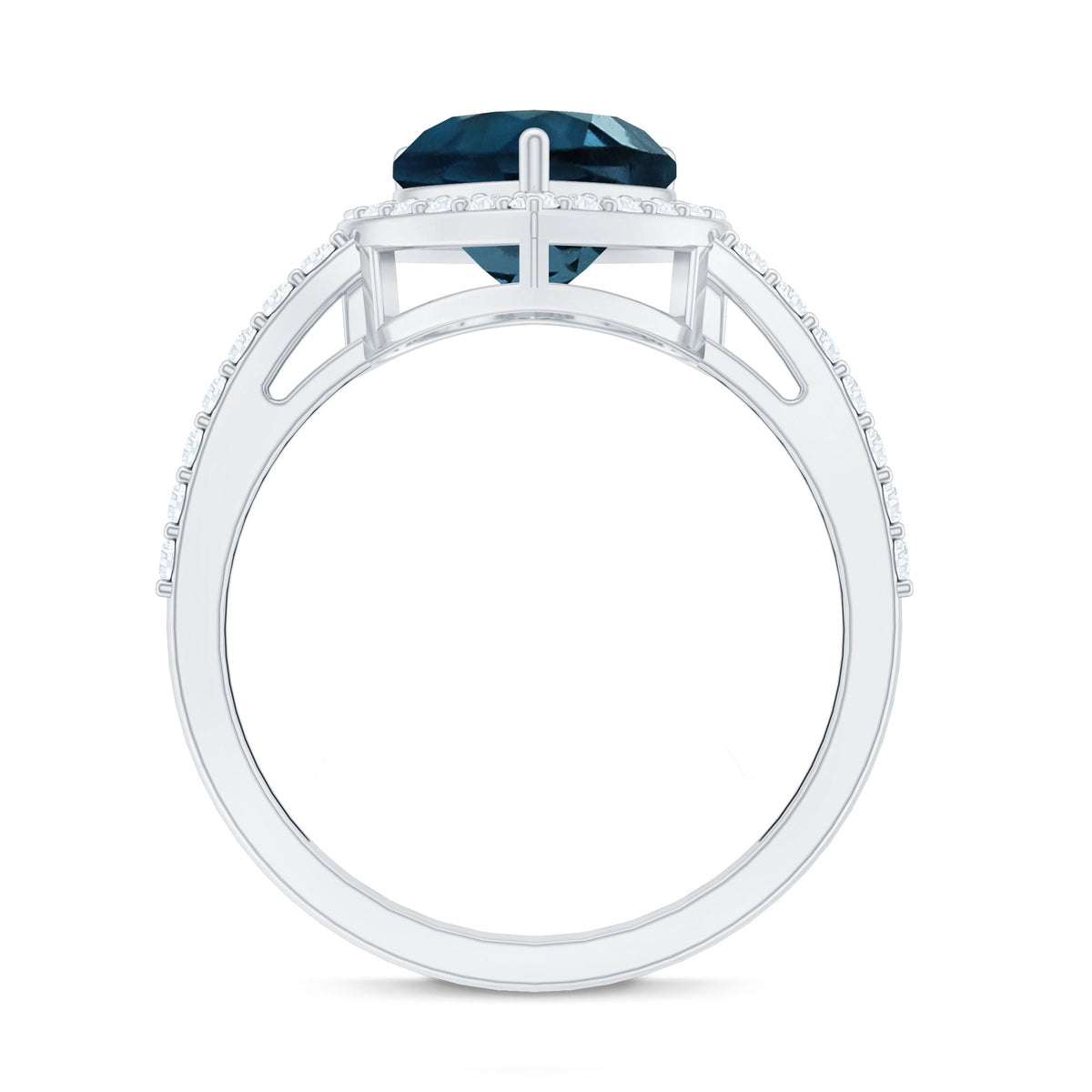 2 Carat London Blue Topaz Heart Promise Ring with Diamond Halo