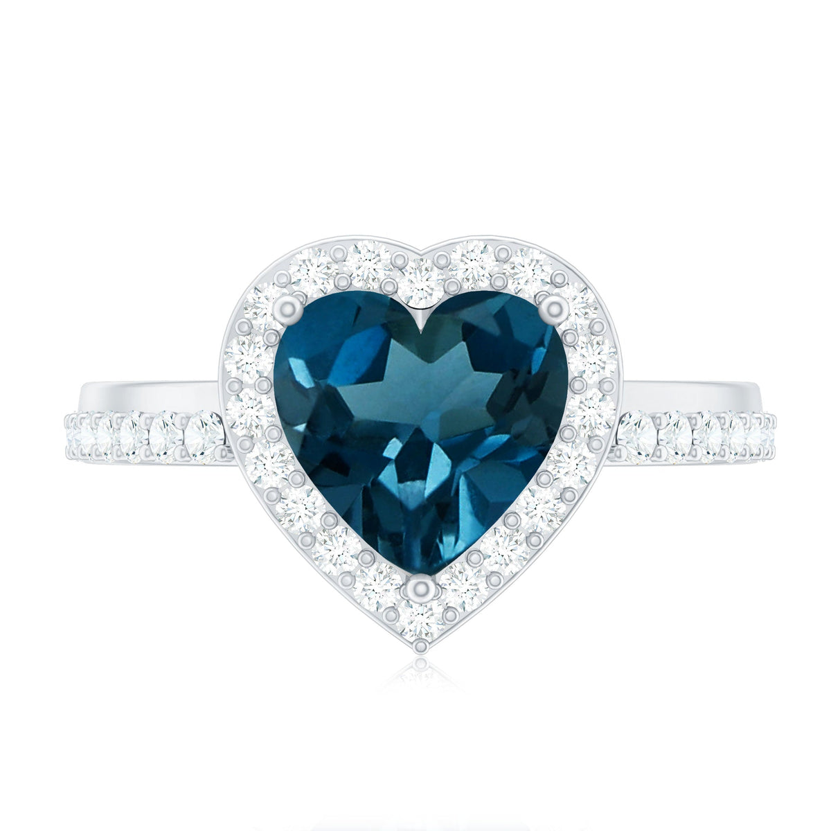2 Carat London Blue Topaz Heart Promise Ring with Diamond Halo