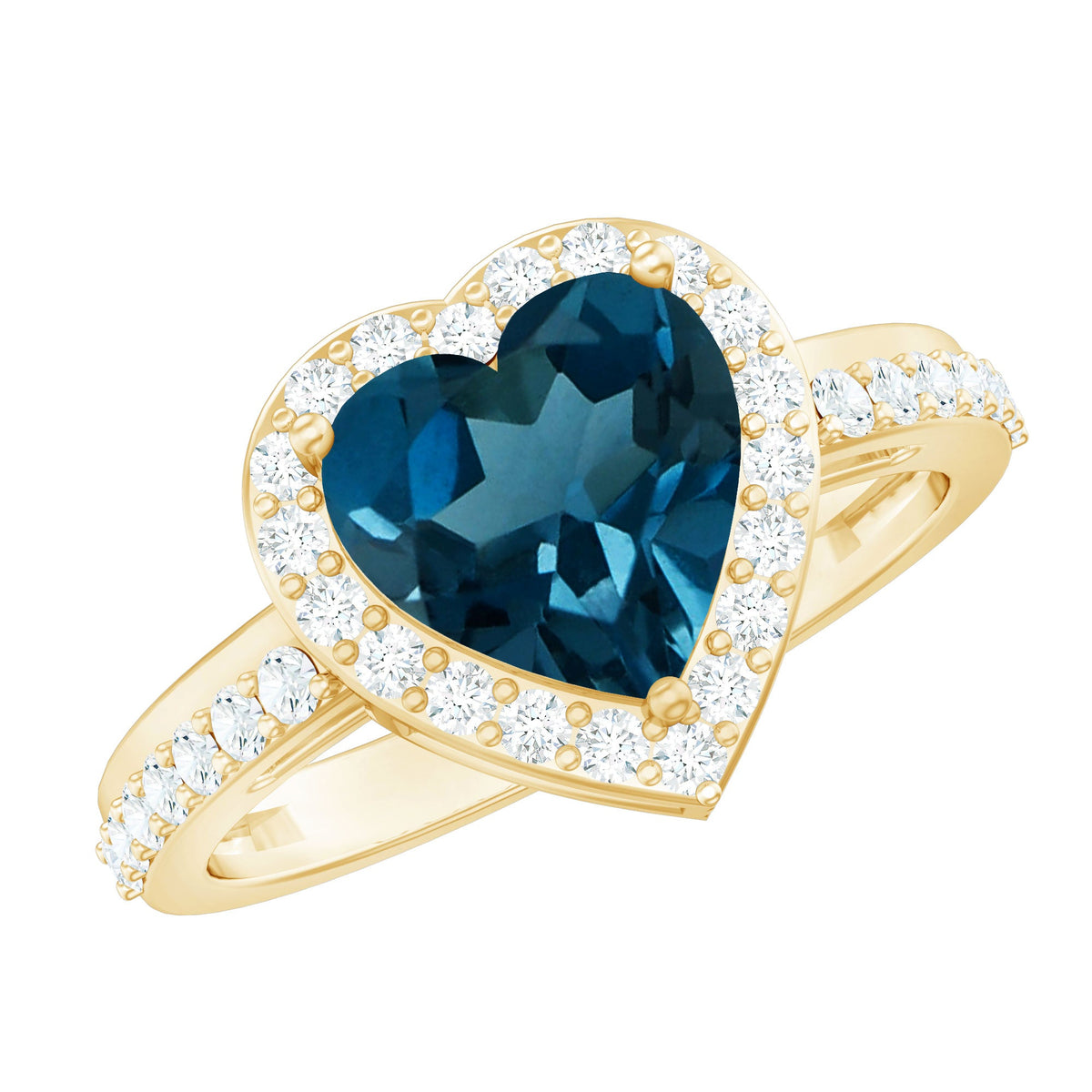 2 Carat London Blue Topaz Heart Promise Ring with Diamond Halo