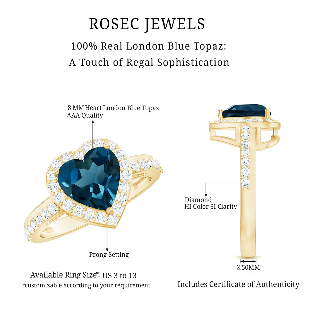 2 Carat London Blue Topaz Heart Promise Ring with Diamond Halo