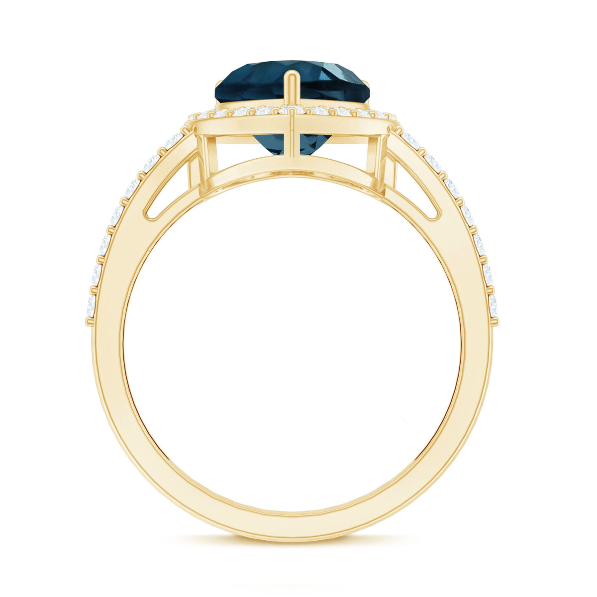 2 Carat London Blue Topaz Heart Promise Ring with Diamond Halo