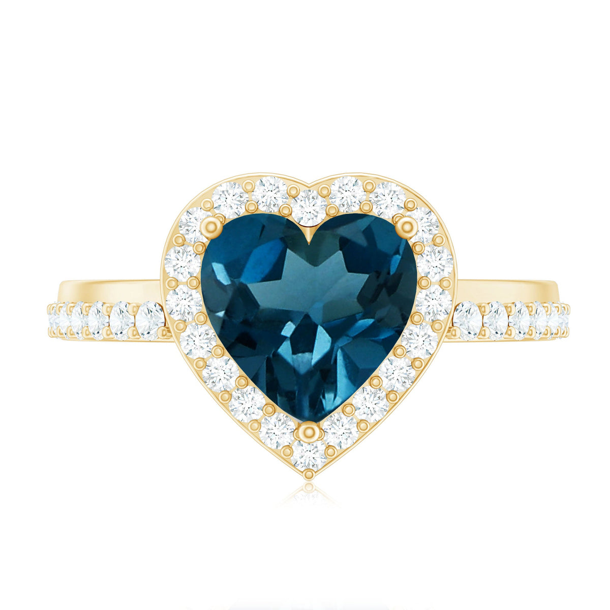 2 Carat London Blue Topaz Heart Promise Ring with Diamond Halo