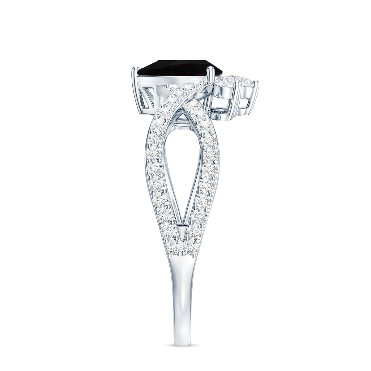 Designer Black Opal Teardrop Crossover Ring with Diamond