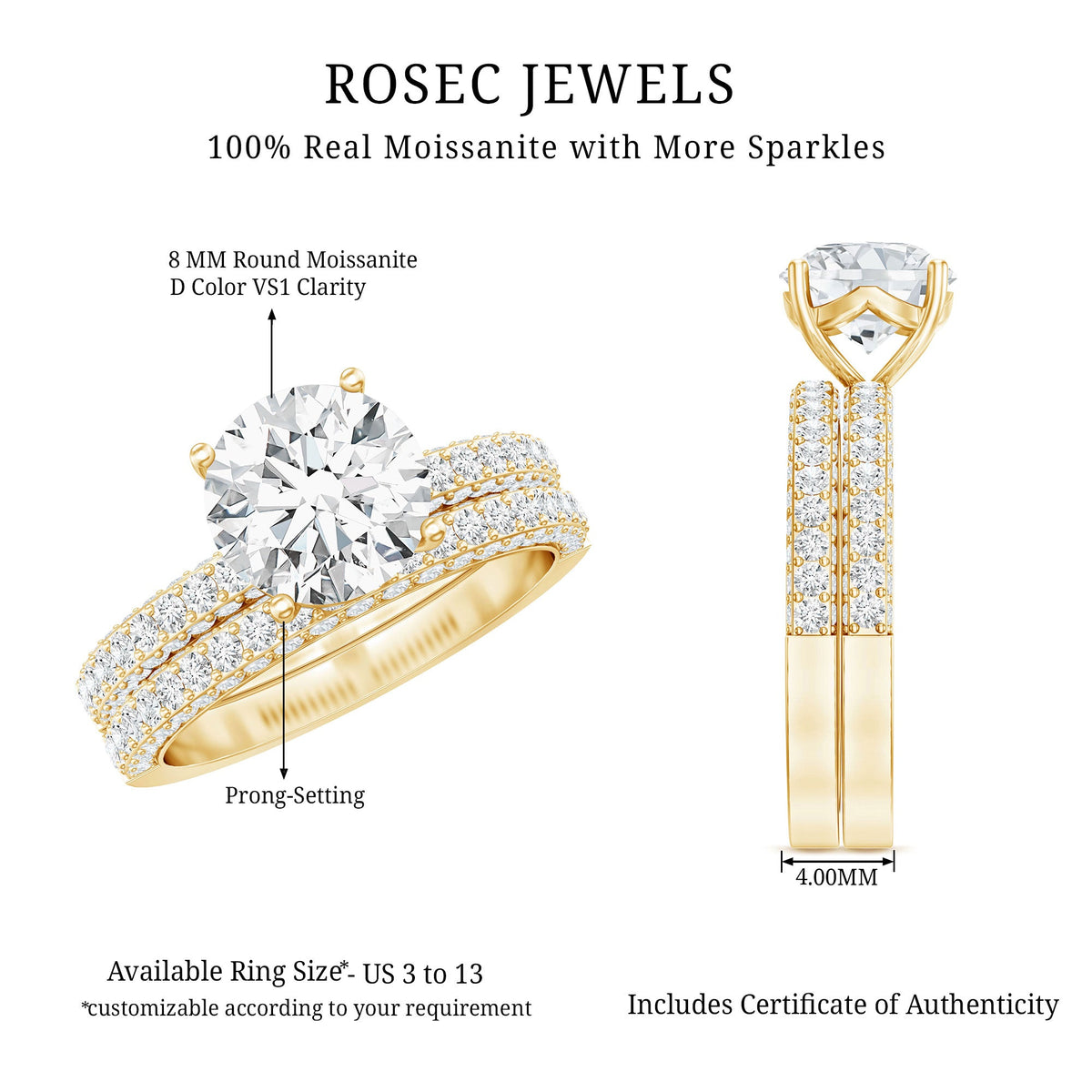 2 Carat Moissanite Engagement Ring with Wedding Band