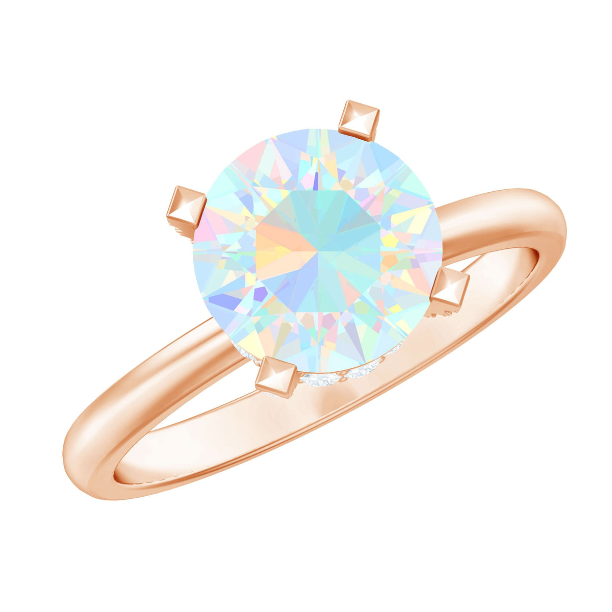 2 Carat Genuine Opal Hidden Halo Engagement Ring with Diamond