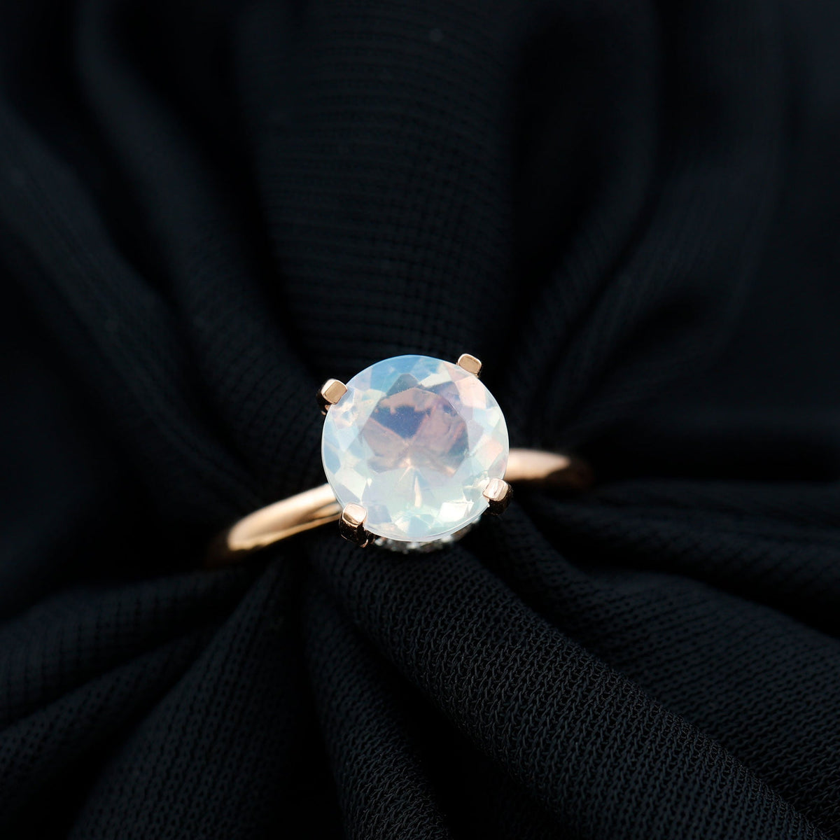 2 Carat Genuine Opal Hidden Halo Engagement Ring with Diamond