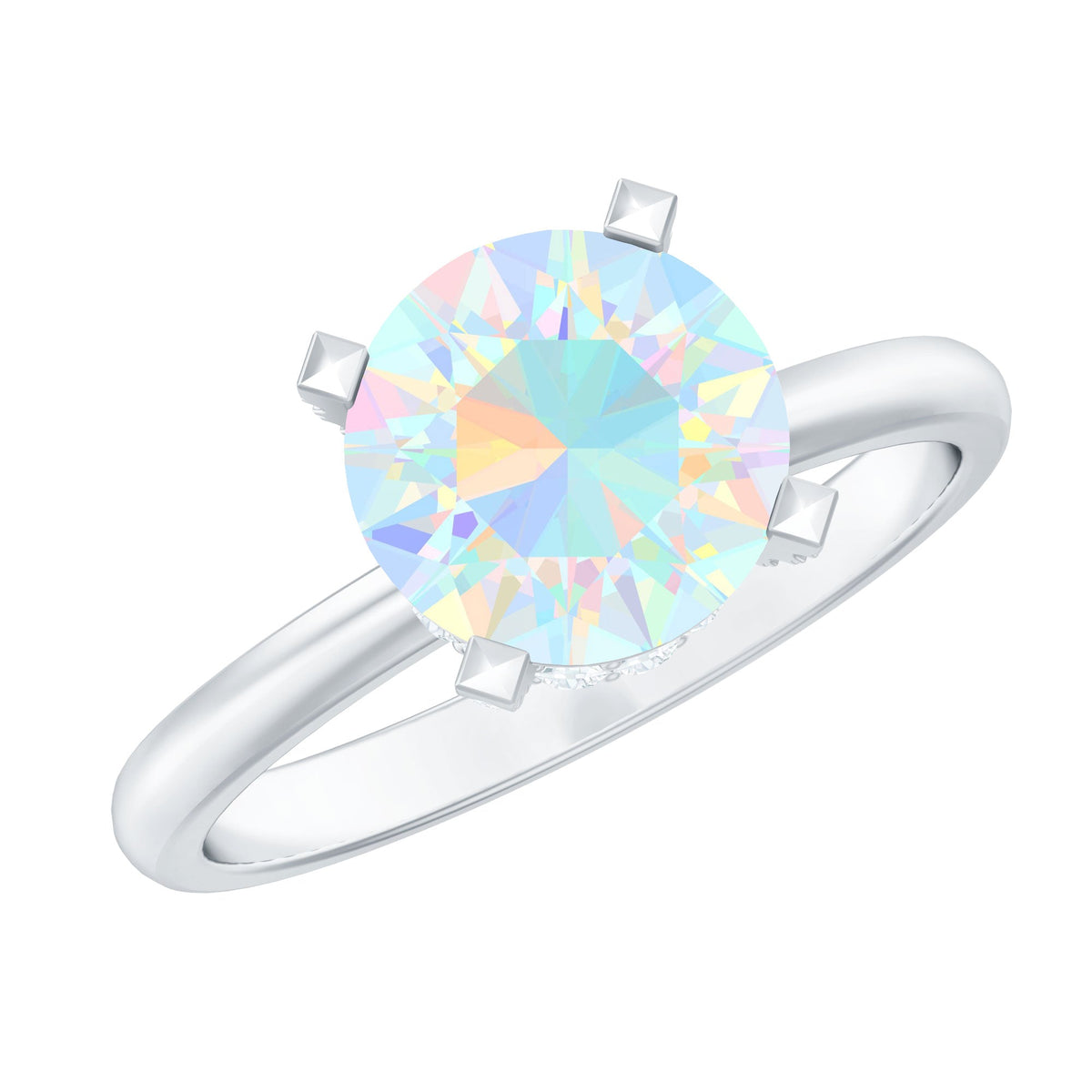 2 Carat Genuine Opal Hidden Halo Engagement Ring with Diamond