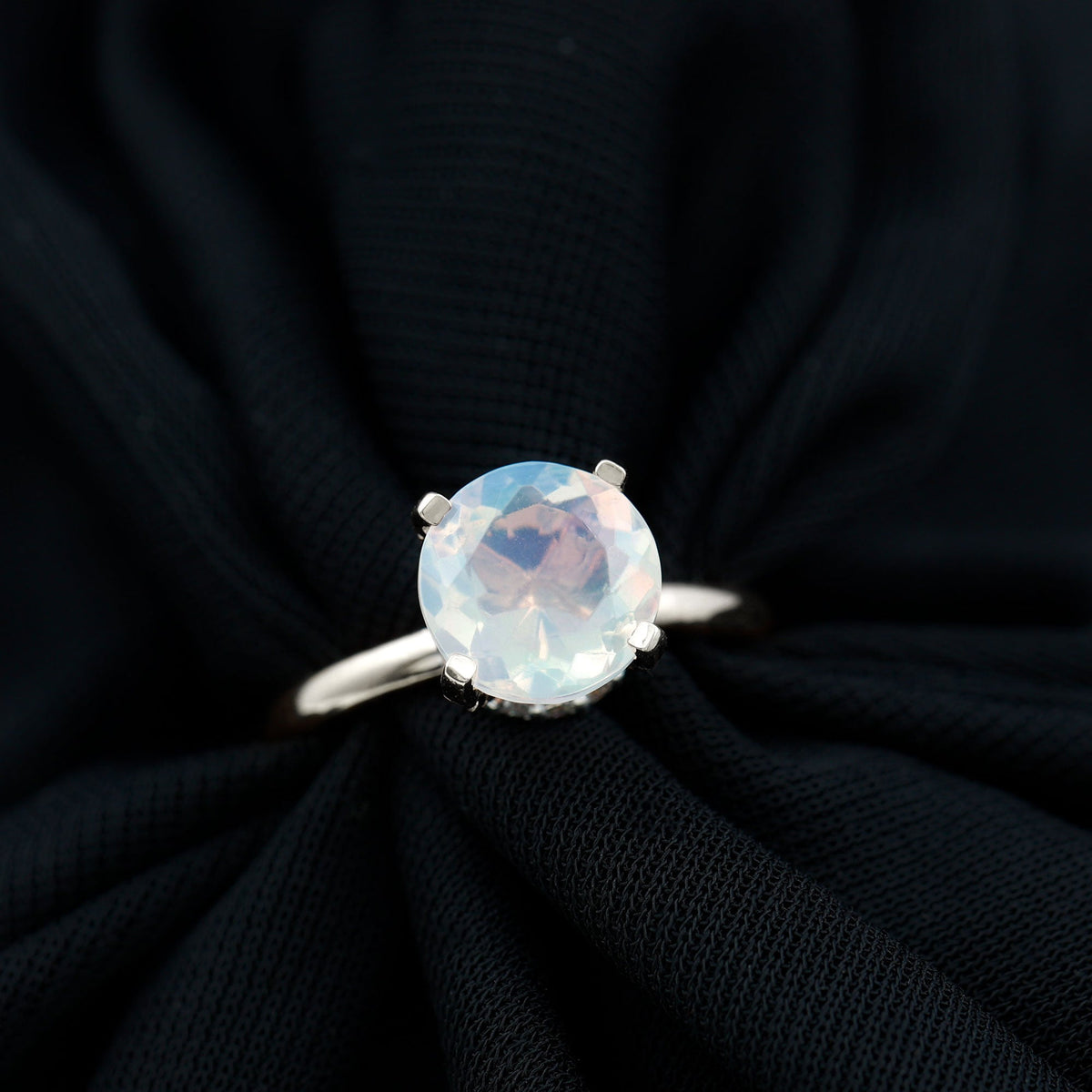 2 Carat Genuine Opal Hidden Halo Engagement Ring with Diamond