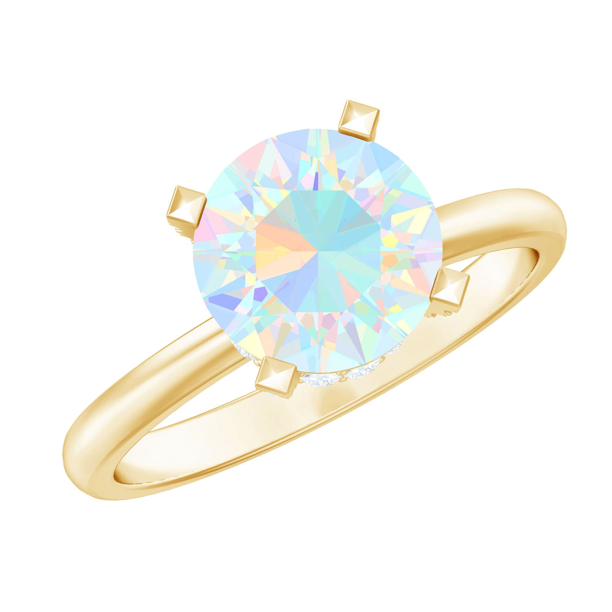 2 Carat Genuine Opal Hidden Halo Engagement Ring with Diamond
