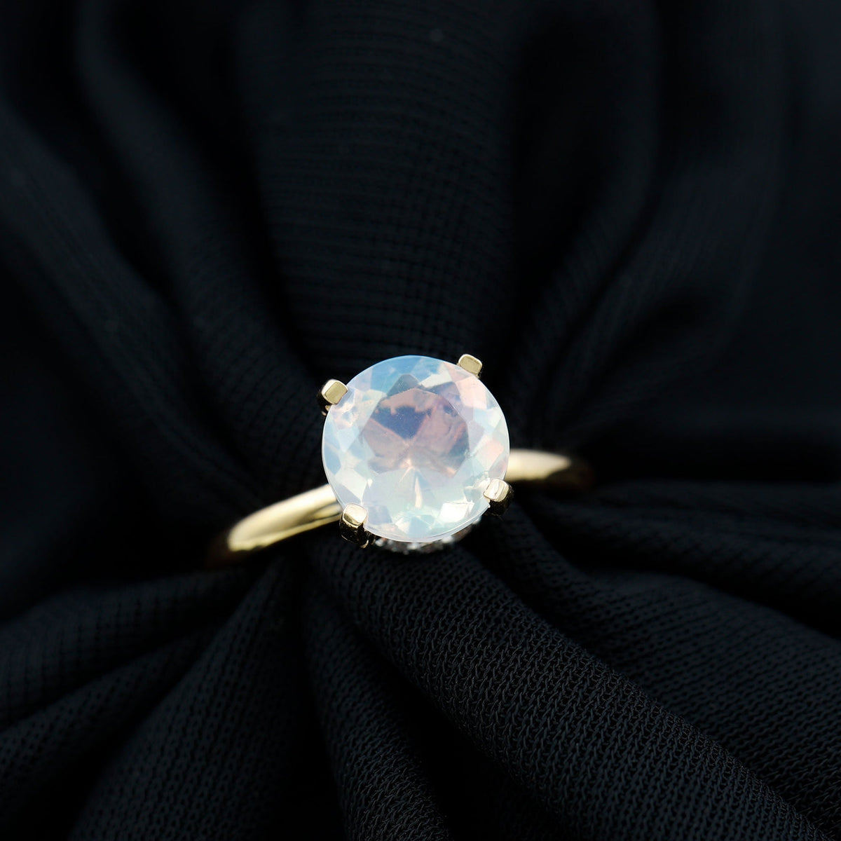 2 Carat Genuine Opal Hidden Halo Engagement Ring with Diamond