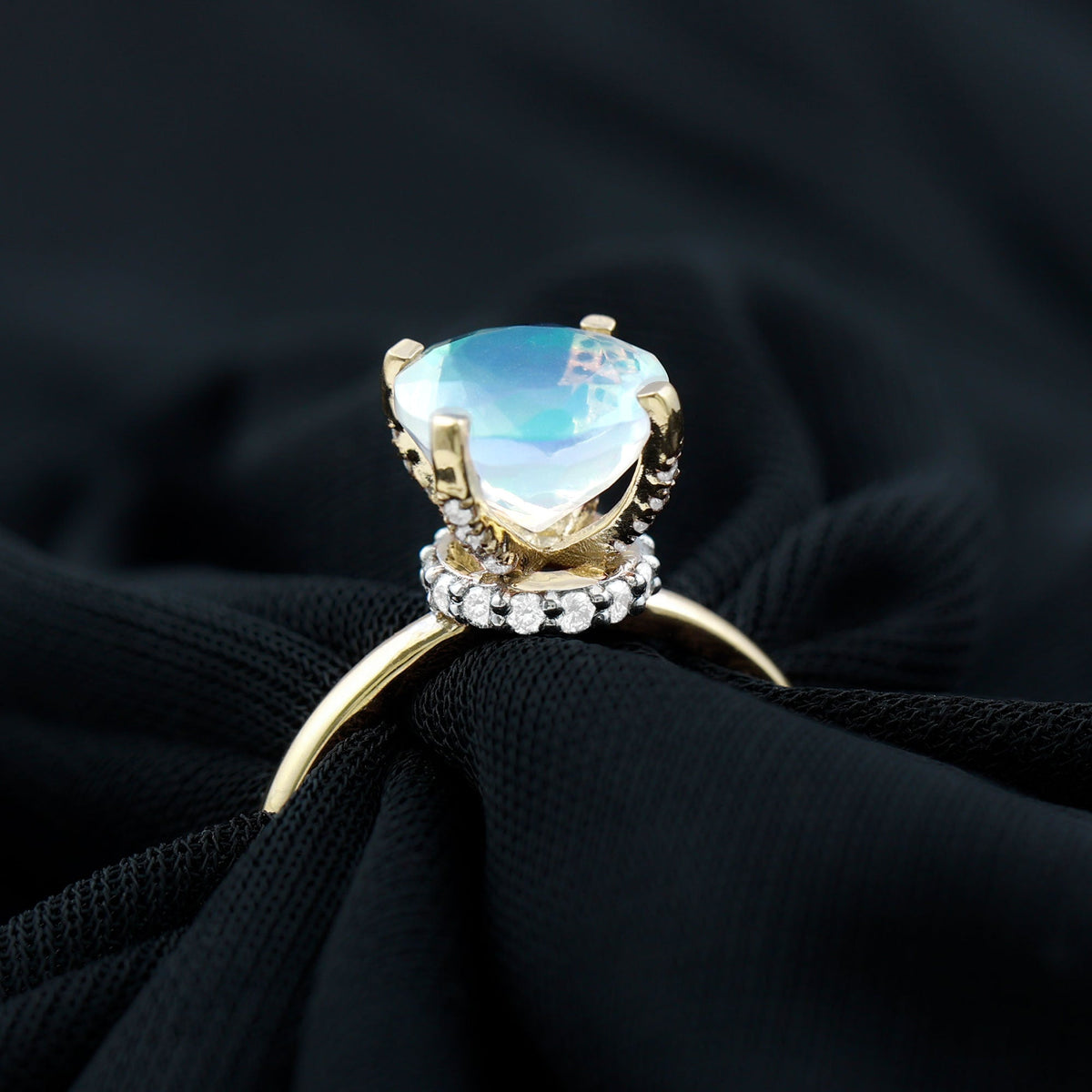 2 Carat Genuine Opal Hidden Halo Engagement Ring with Diamond
