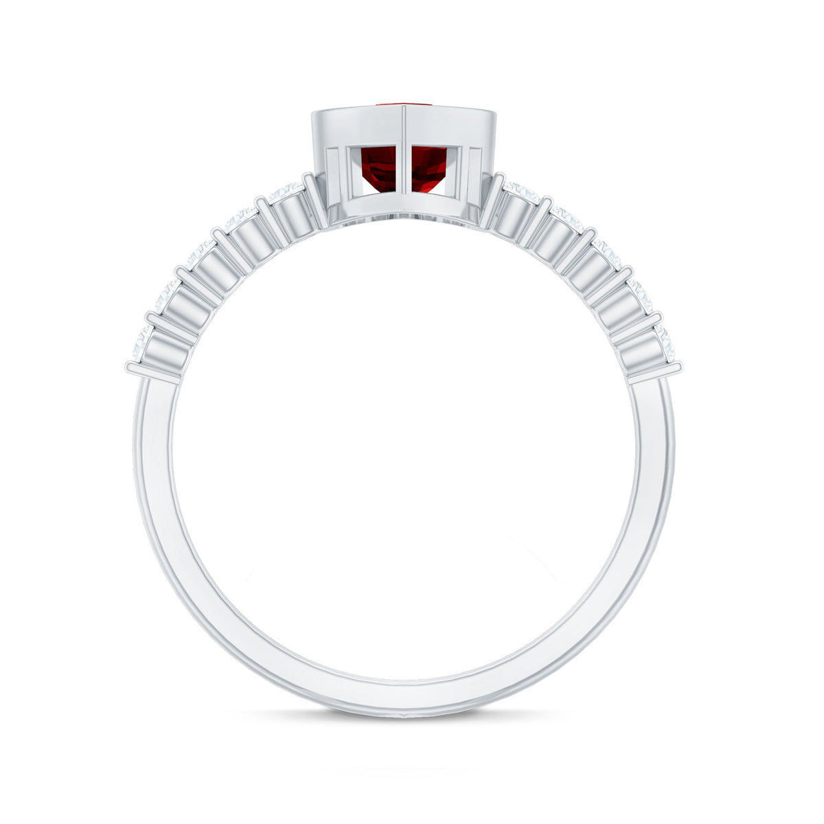0.9 Carat Heart Shape Created Ruby Engagement Ring with Diamond