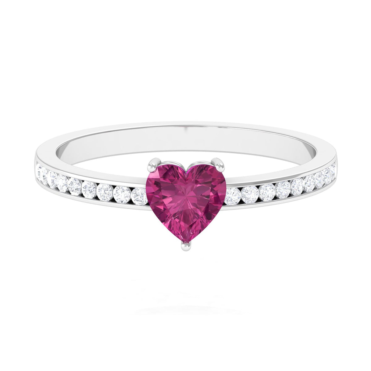 0.9 Carat Heart Shape Pink Tourmaline Solitaire Ring with Diamond Side Stones