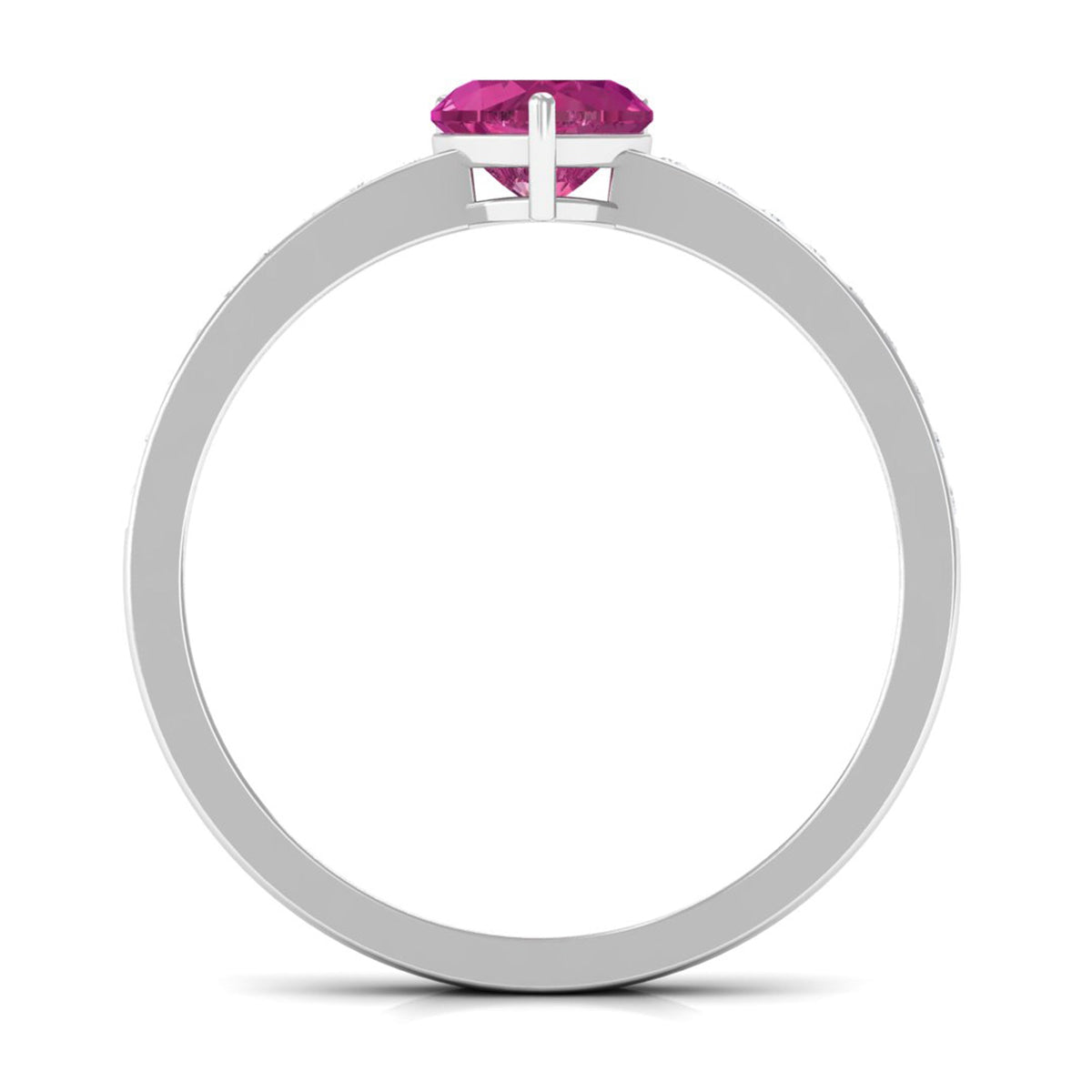 0.9 Carat Heart Shape Pink Tourmaline Solitaire Ring with Diamond Side Stones
