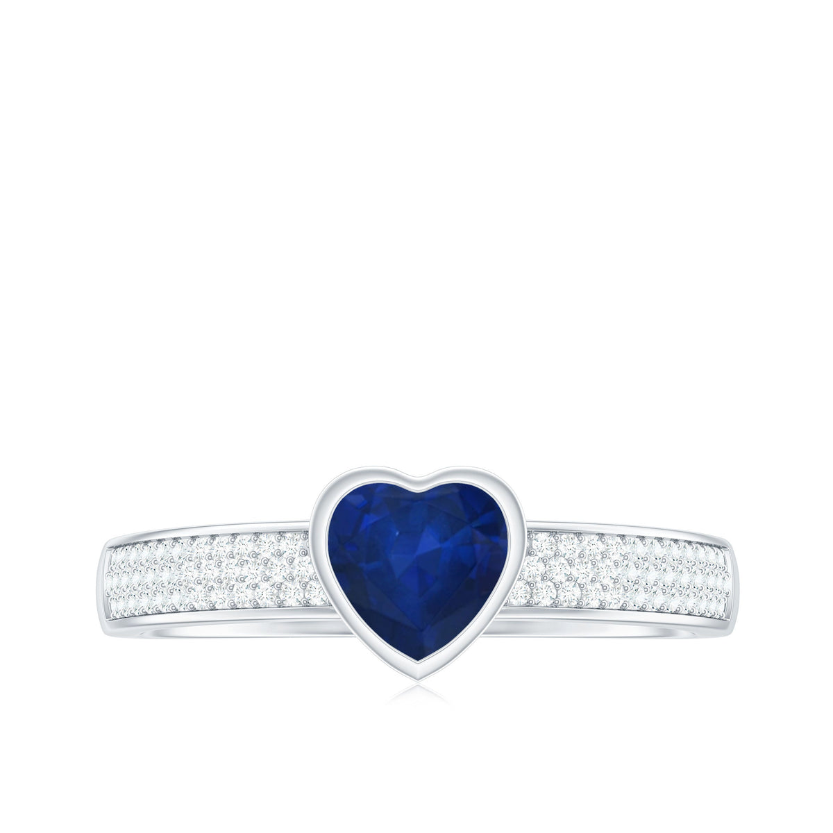 0.6 Carat Blue Sapphire Heart Solitaire Engagement Ring with Pave Diamond
