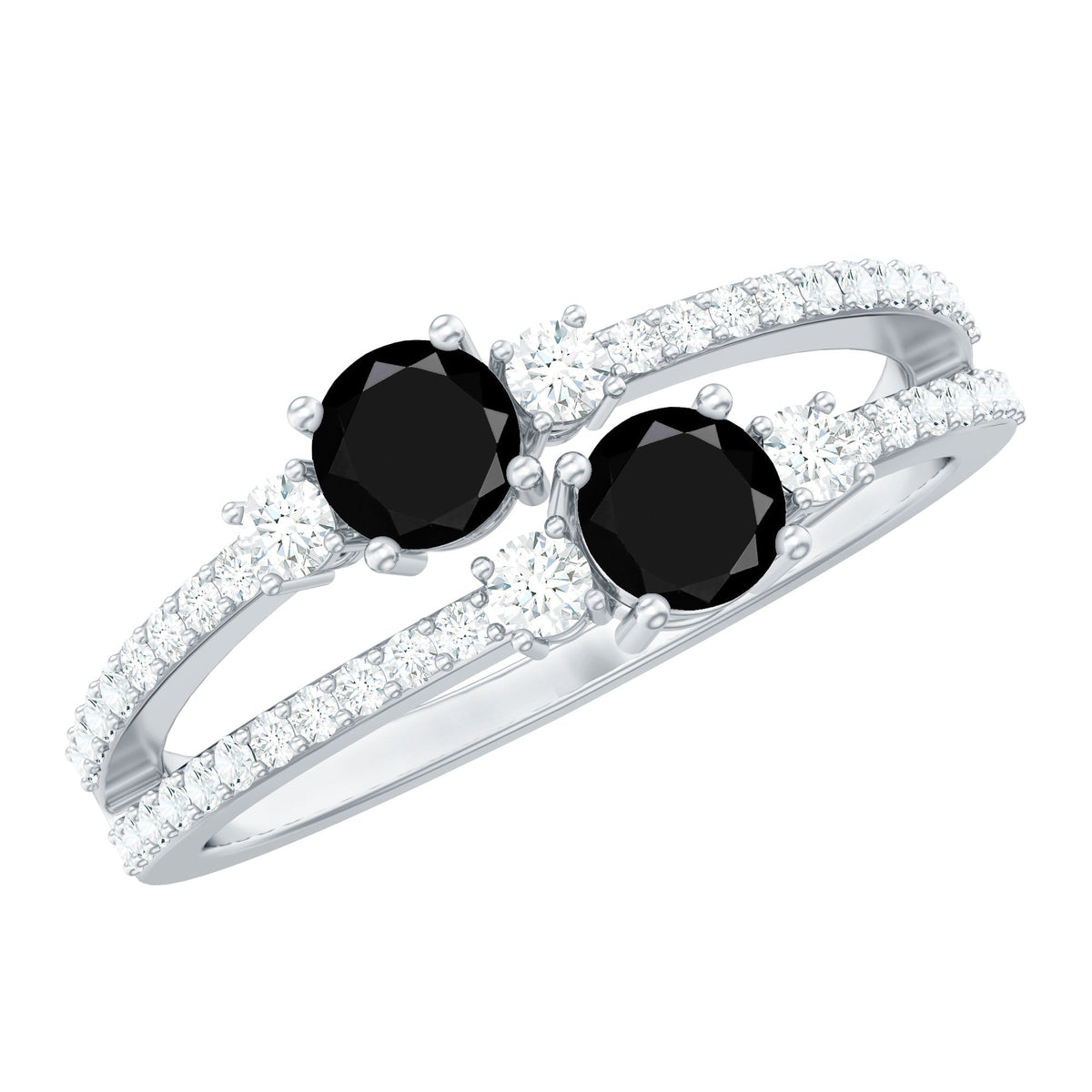 1 Carat Black Onyx Two Stone Promise Ring with Diamond Accent