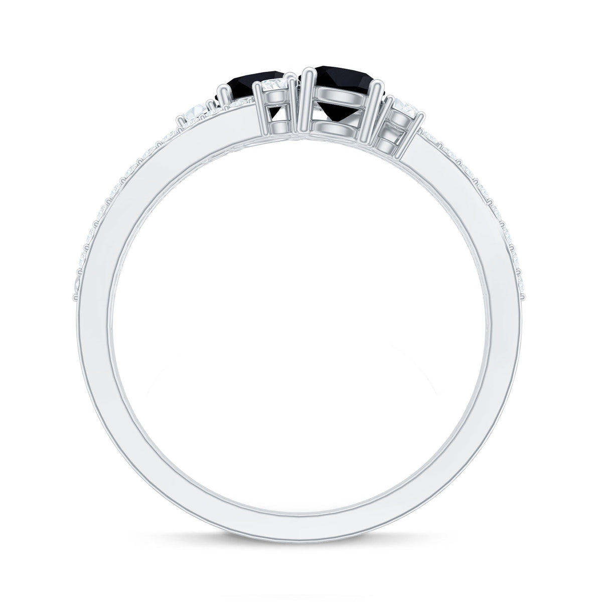 1 Carat Black Onyx Two Stone Promise Ring with Diamond Accent