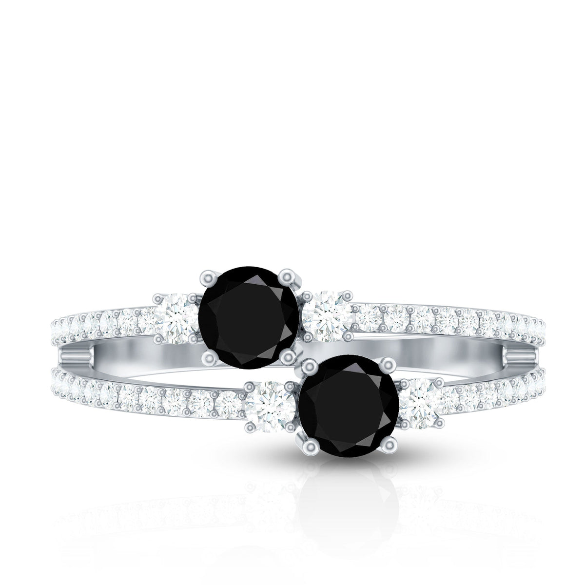 1 Carat Black Onyx Two Stone Promise Ring with Diamond Accent
