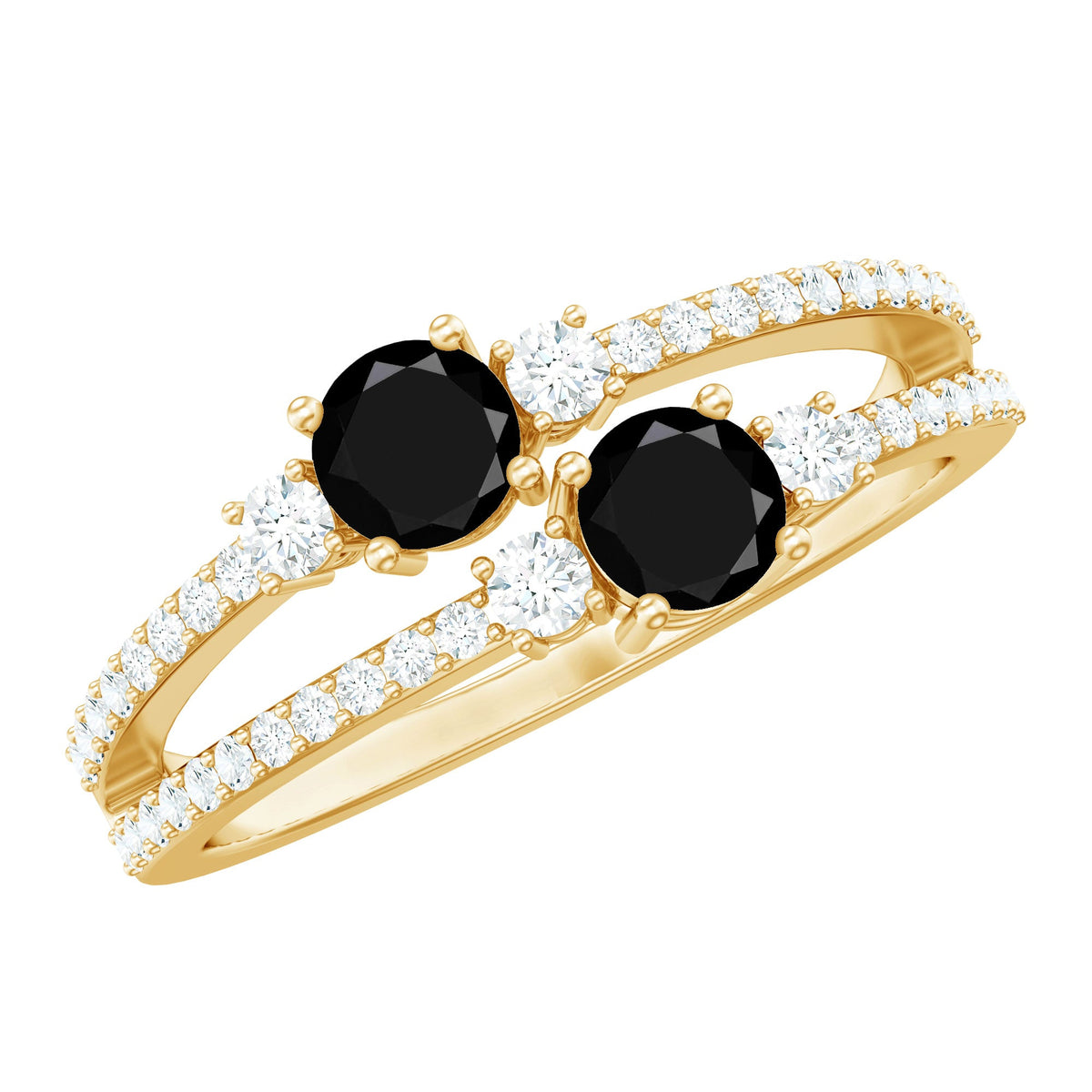 1 Carat Black Onyx Two Stone Promise Ring with Diamond Accent