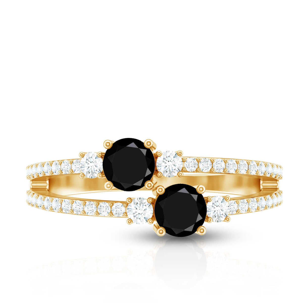 1 Carat Black Onyx Two Stone Promise Ring with Diamond Accent