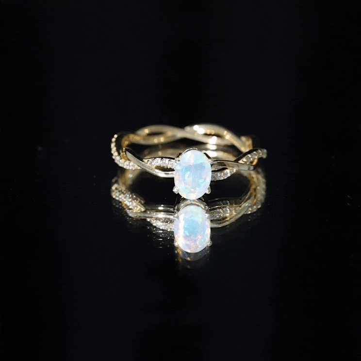 1.2 Carat Natural Opal Oval Engagement Ring with Diamond Braided Shank