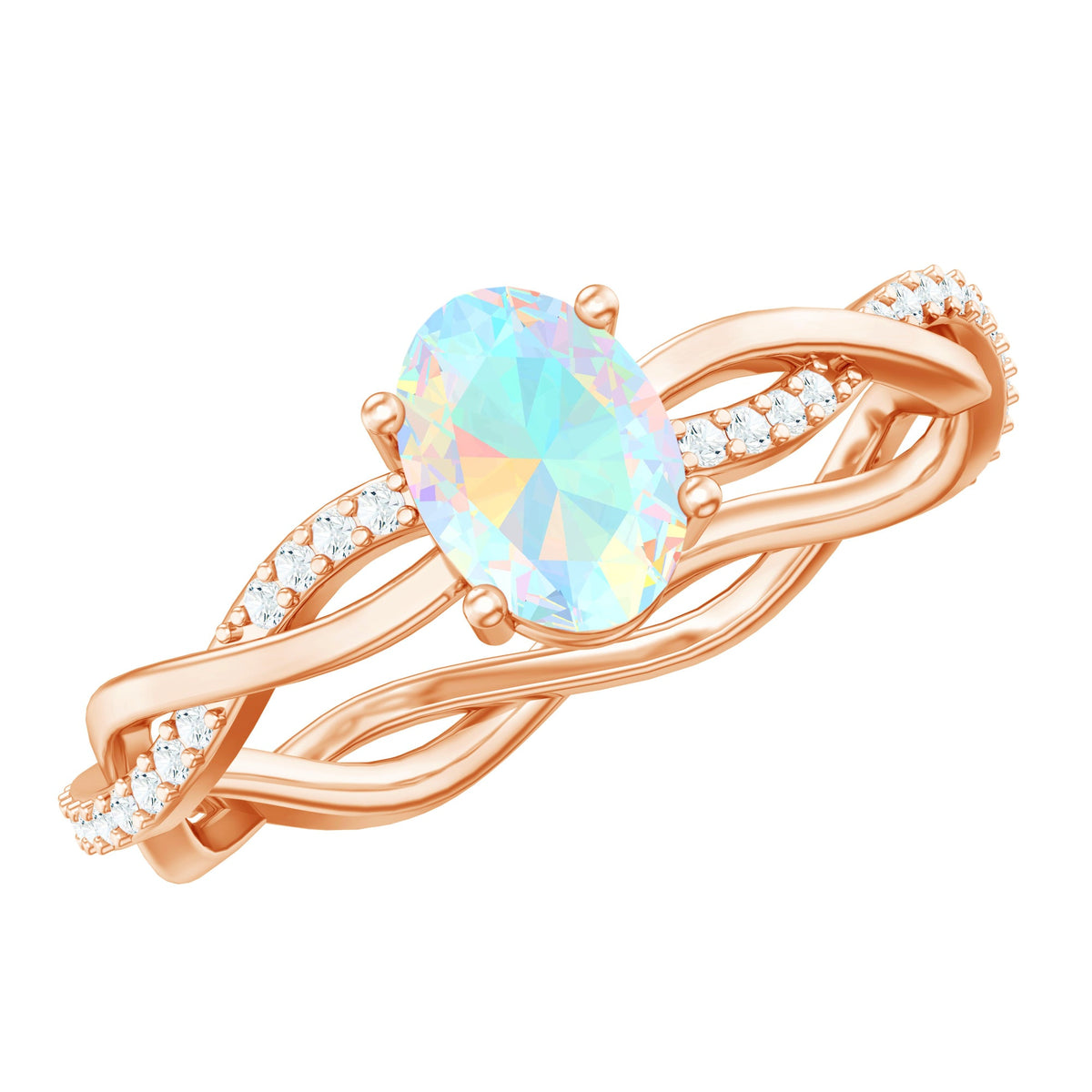 1.2 Carat Natural Opal Oval Engagement Ring with Diamond Braided Shank