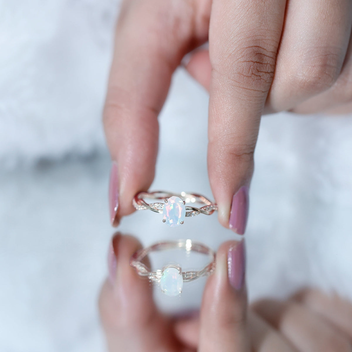 1.2 Carat Natural Opal Oval Engagement Ring with Diamond Braided Shank