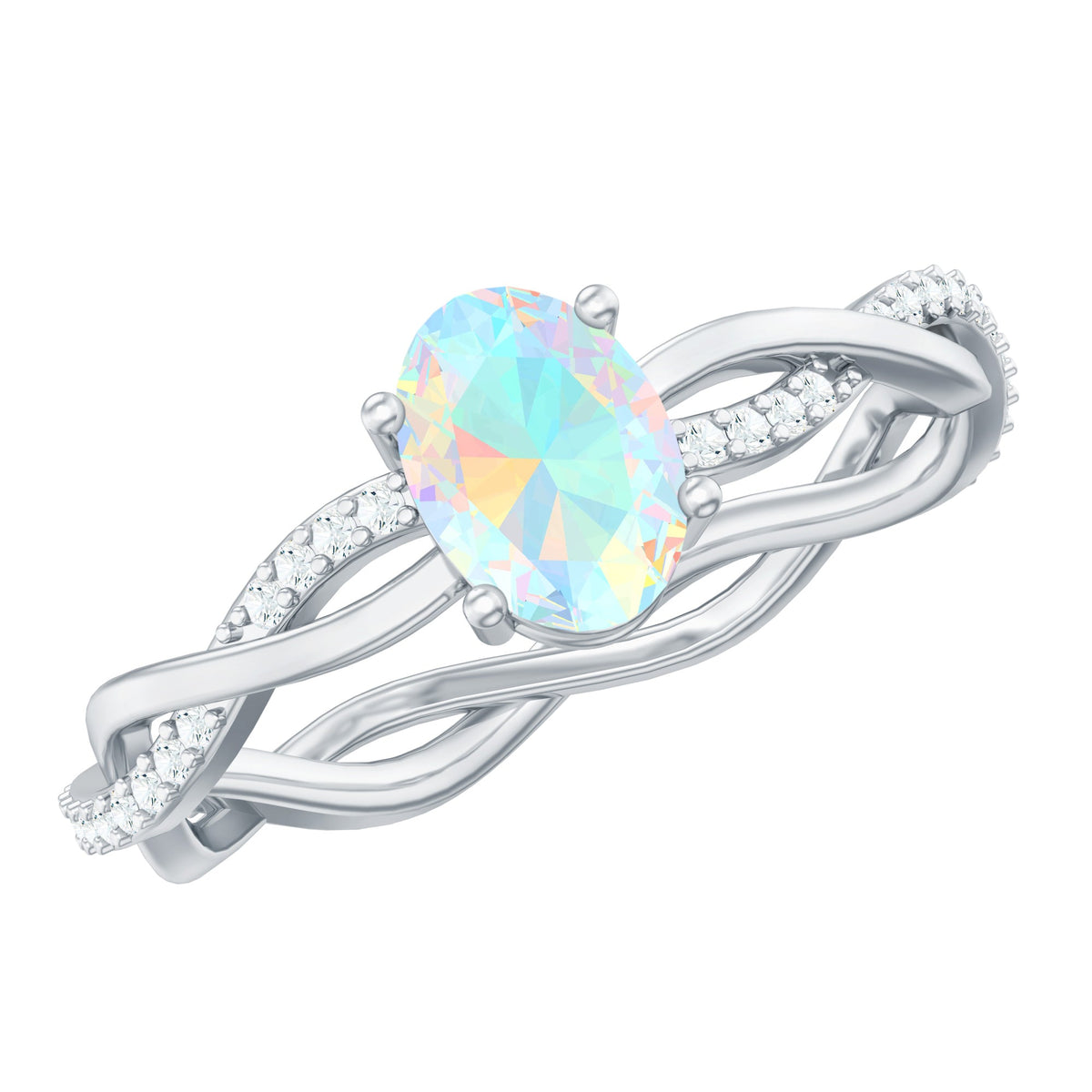 1.2 Carat Natural Opal Oval Engagement Ring with Diamond Braided Shank