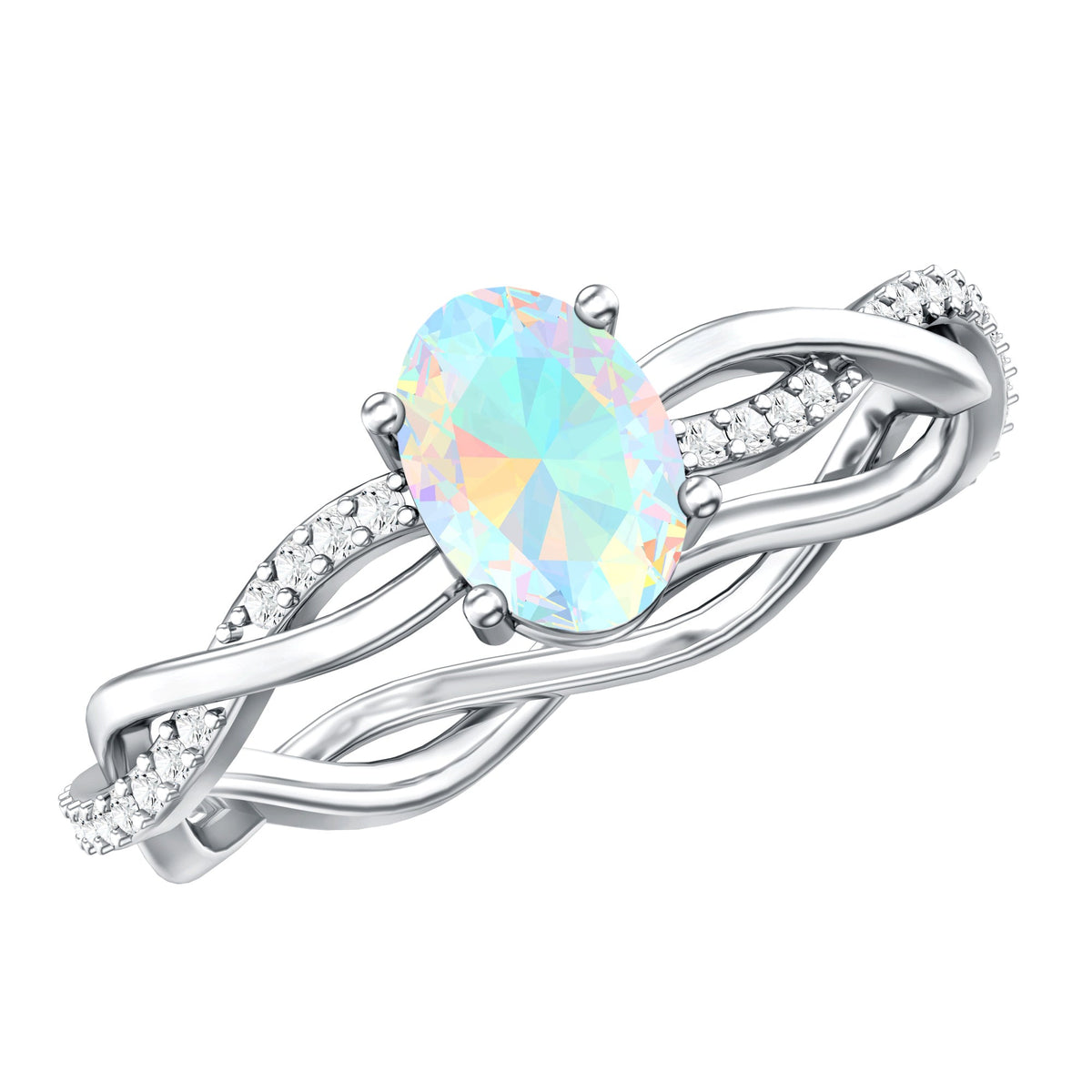 1 Carat Natural Opalescent Oval Engagement Ring with Diamond Braided Shank
