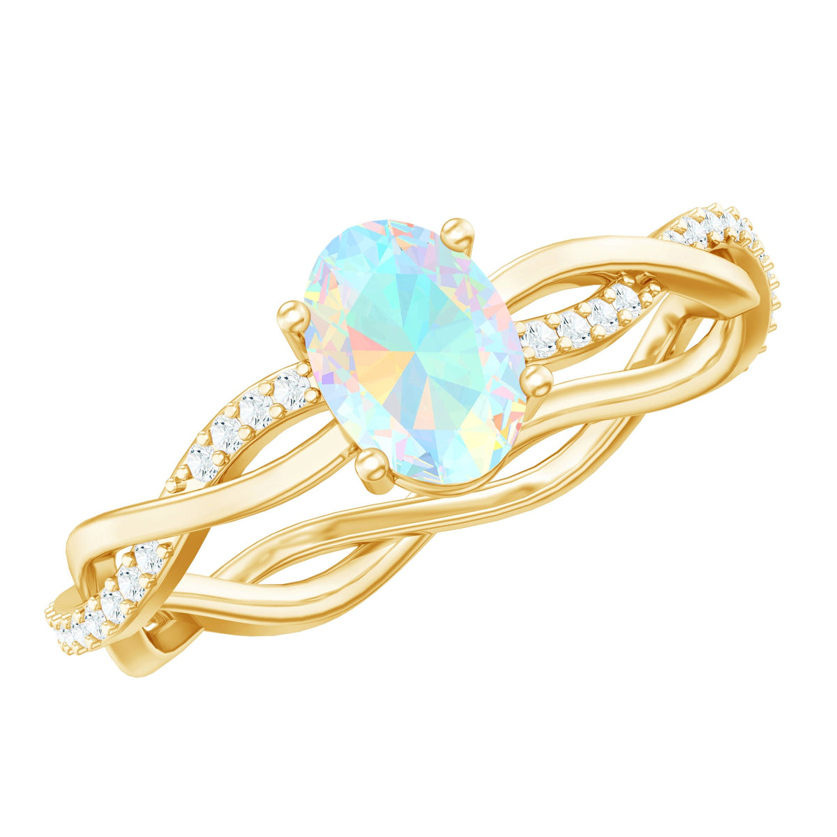 1.2 Carat Natural Opal Oval Engagement Ring with Diamond Braided Shank