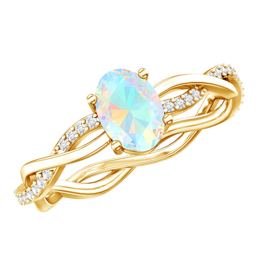 1 Carat Natural Opalescent Oval Engagement Ring with Diamond Braided Shank