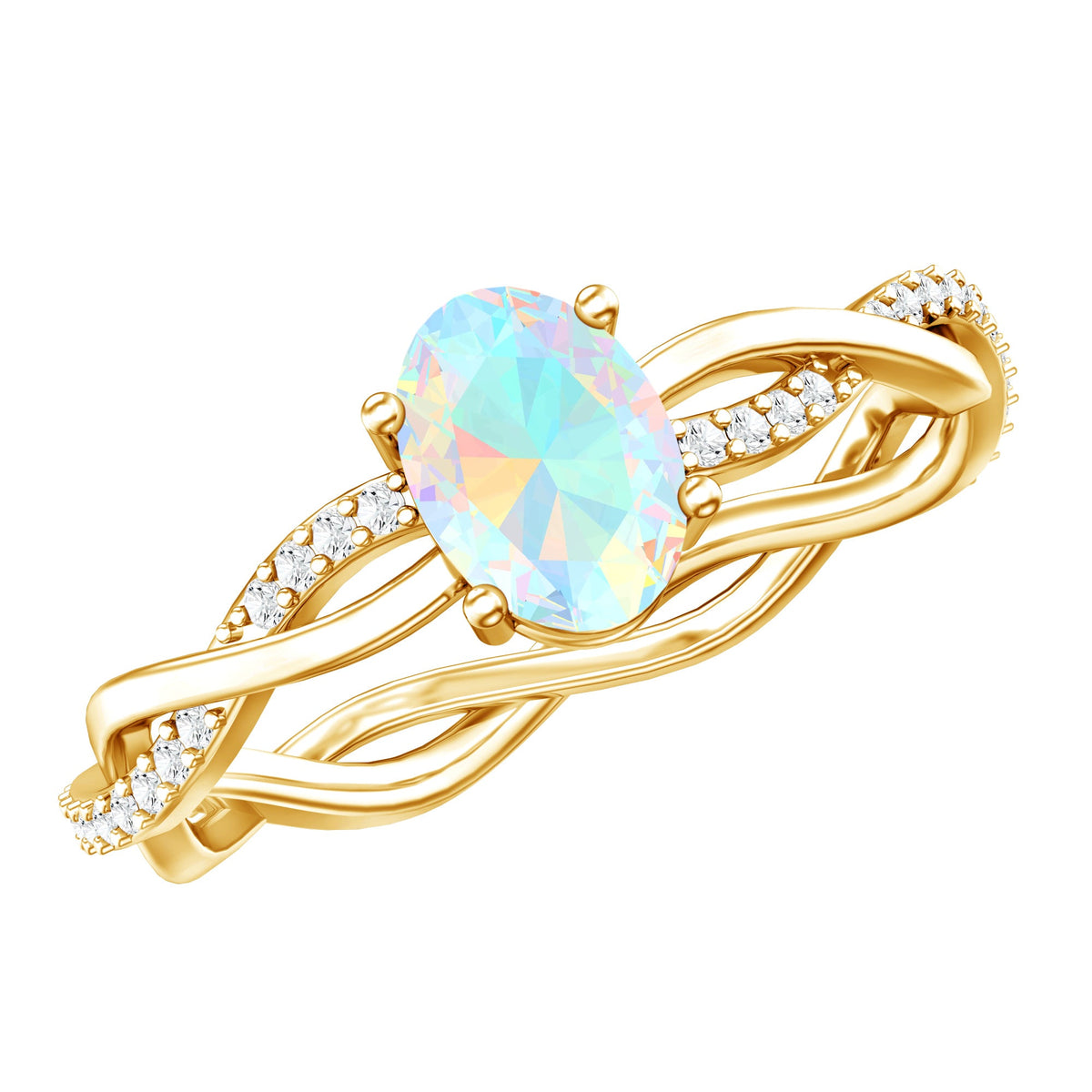 1 Carat Natural Opalescent Oval Engagement Ring with Diamond Braided Shank