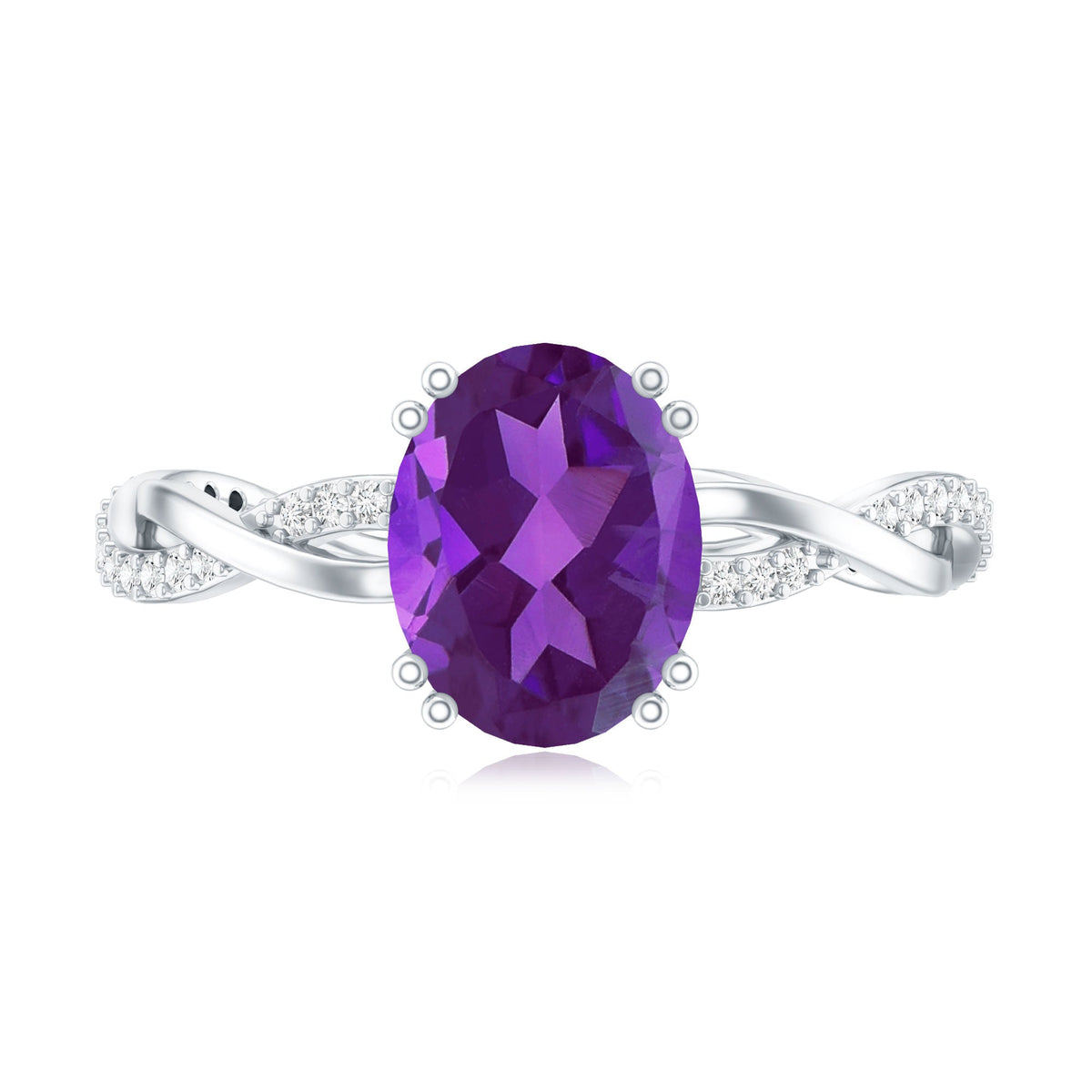 2.5 Carat Amethyst Oval Engagement Ring with Diamond Braided Shank