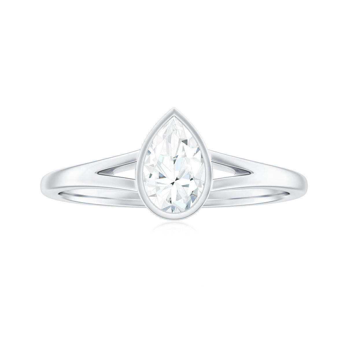 Bezel Set Pear Shaped Moissanite Promise Ring in Split Shank
