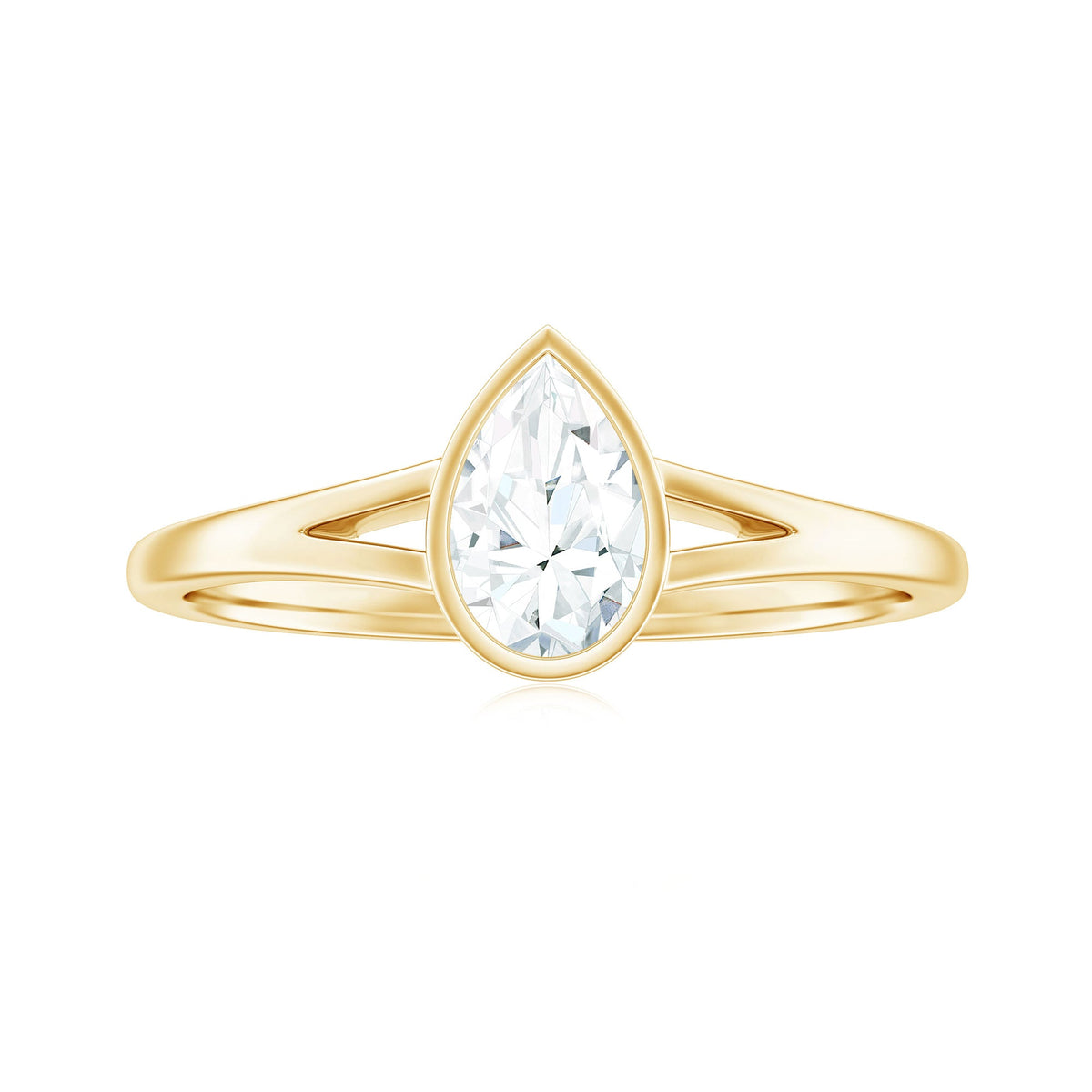 Bezel Set Pear Shaped Moissanite Promise Ring in Split Shank