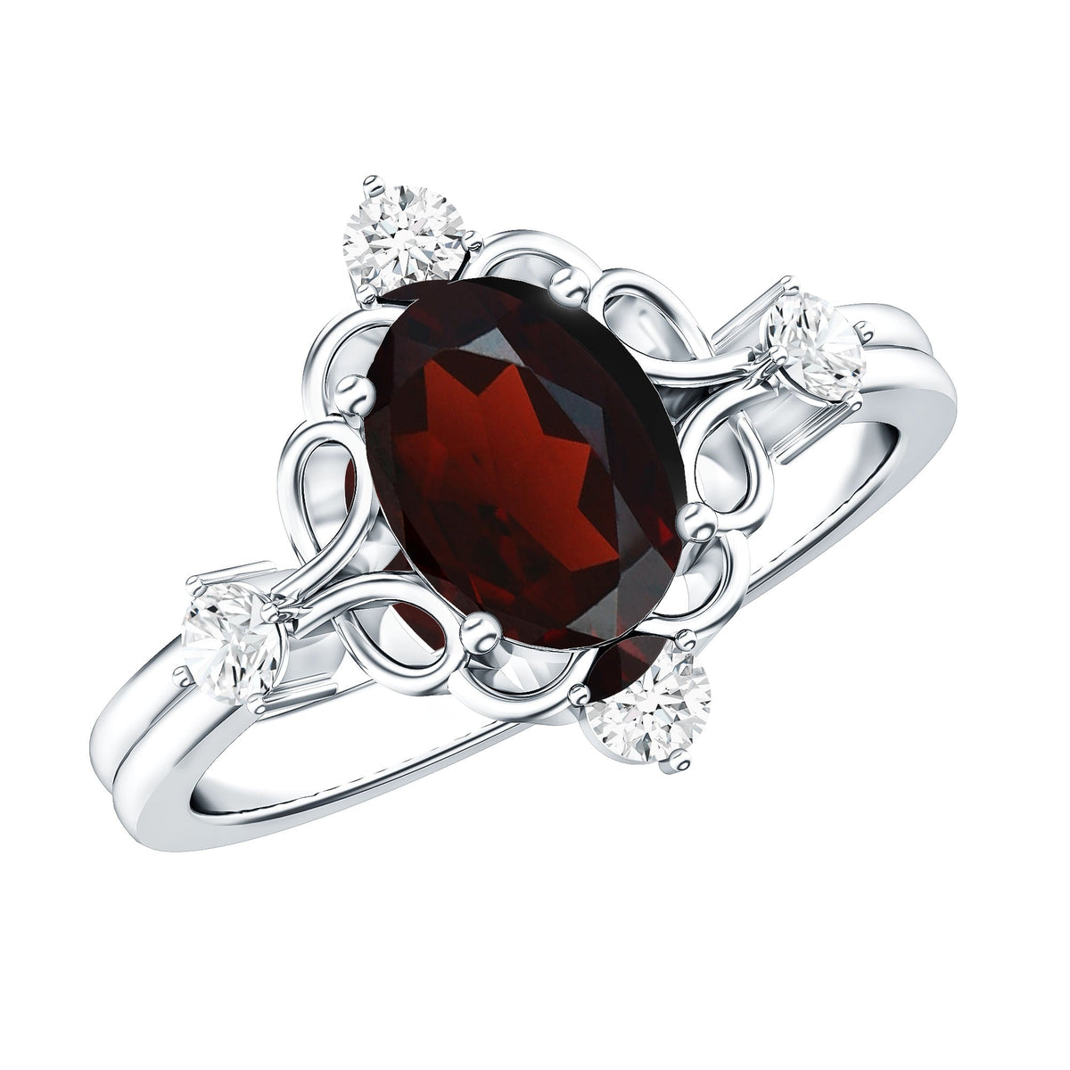 1.5 Carat Oval Garnet and Diamond Vintage Engagement Ring