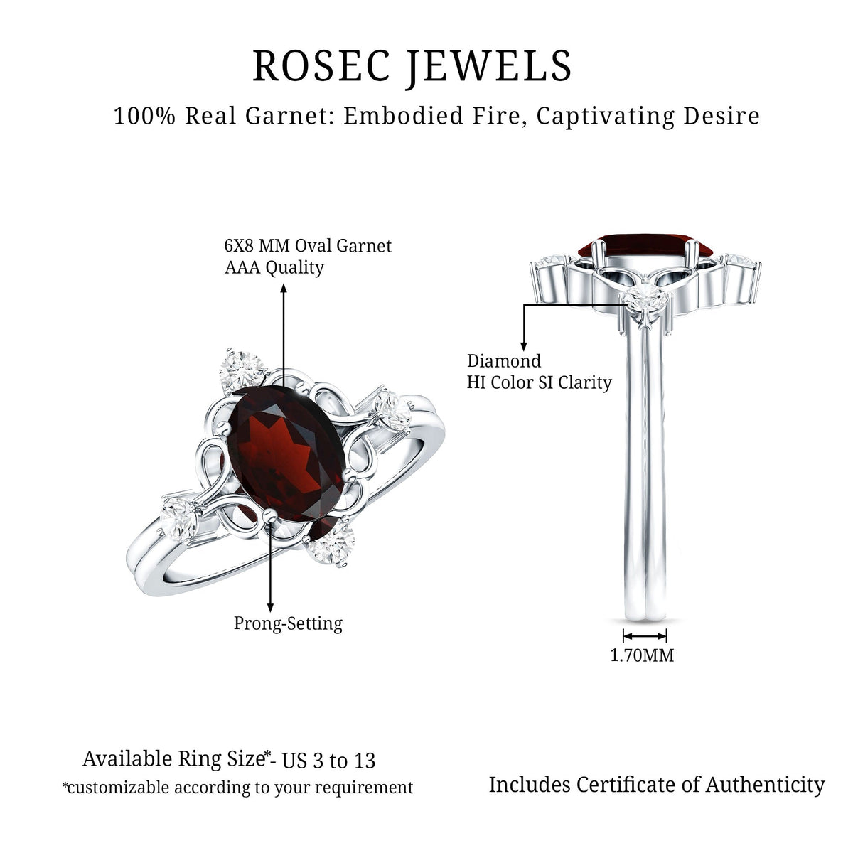 1.5 Carat Oval Garnet and Diamond Vintage Engagement Ring