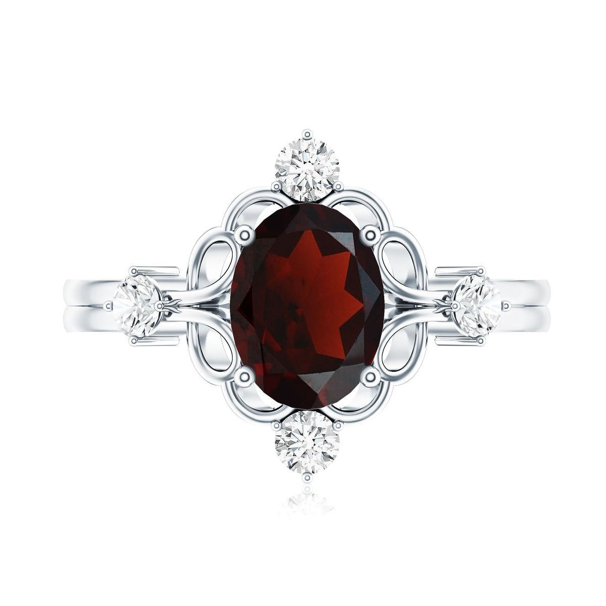 1.5 Carat Oval Garnet and Diamond Vintage Engagement Ring
