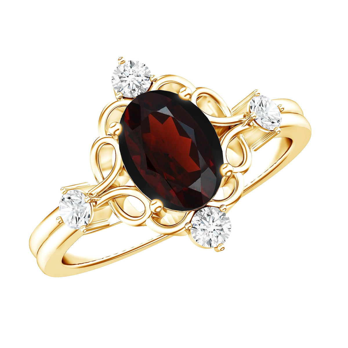 1.5 Carat Oval Garnet and Diamond Vintage Engagement Ring