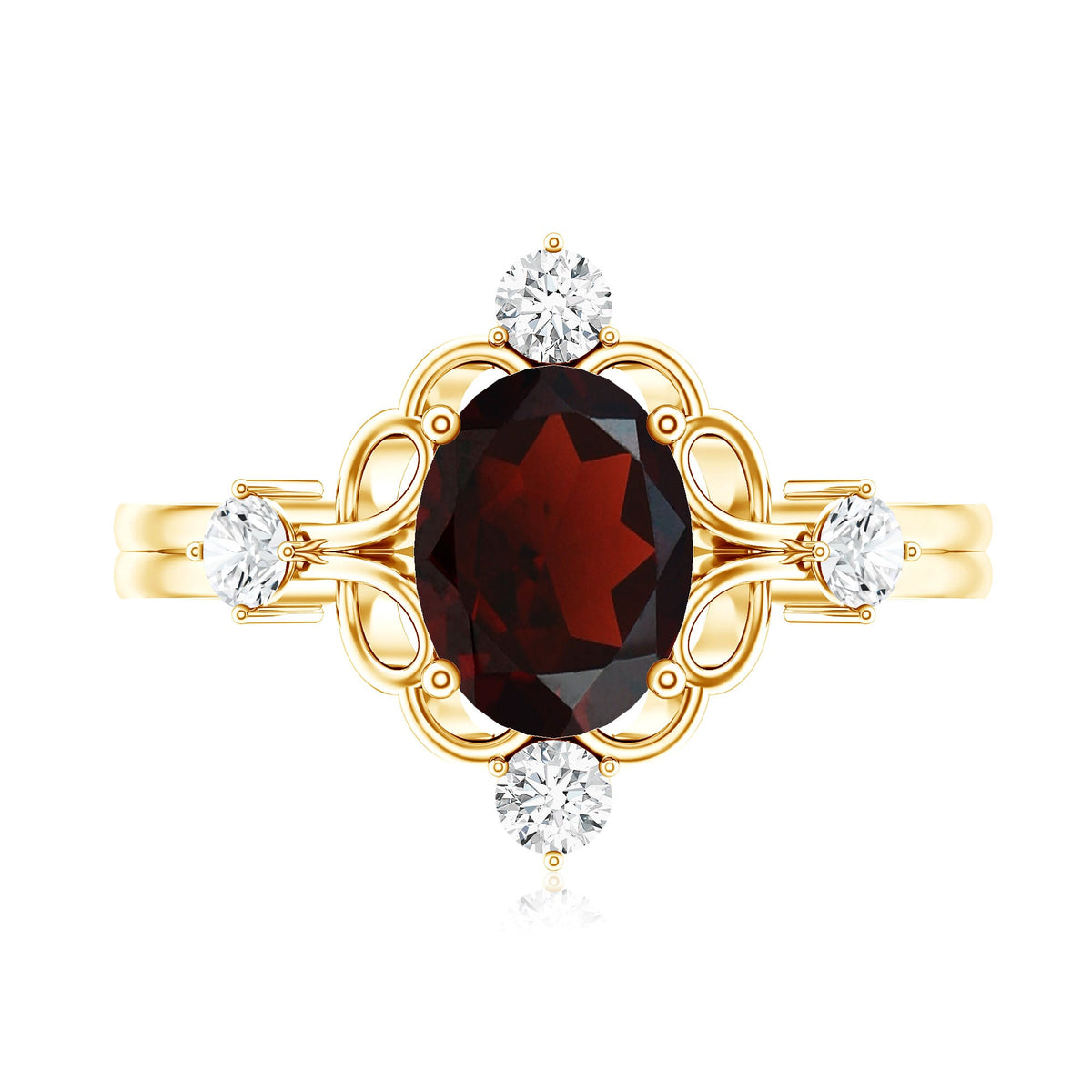 1.5 Carat Oval Garnet and Diamond Vintage Engagement Ring