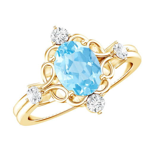 Vintage Inspired Oval Aquamarine Engagement Ring With Diamond Accent