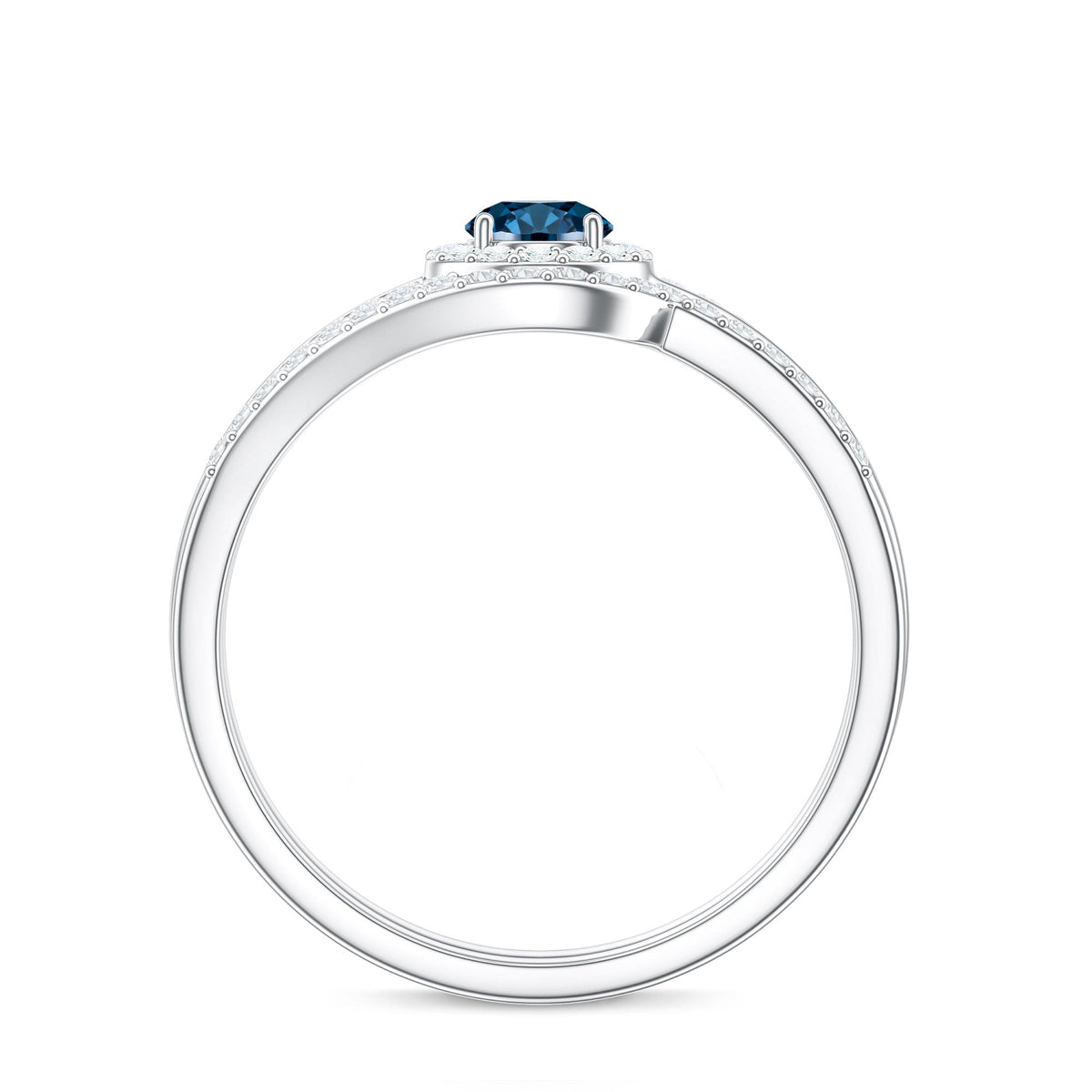 Certified London Blue Topaz and Diamond Halo Wedding Ring Set