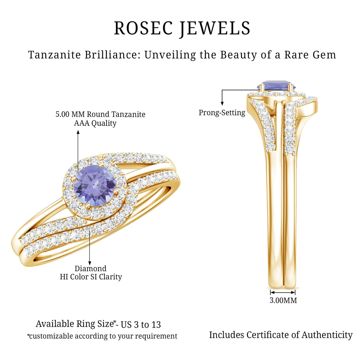 Genuine Tanzanite Engagement Ring with Diamond Enhancer