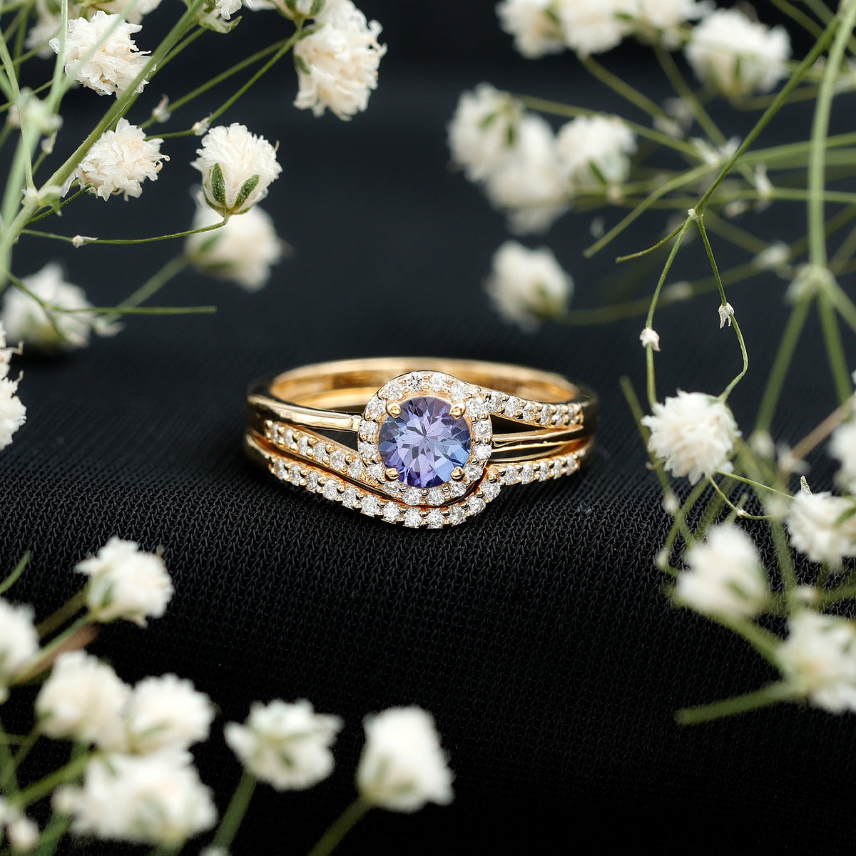 Genuine Tanzanite Engagement Ring with Diamond Enhancer