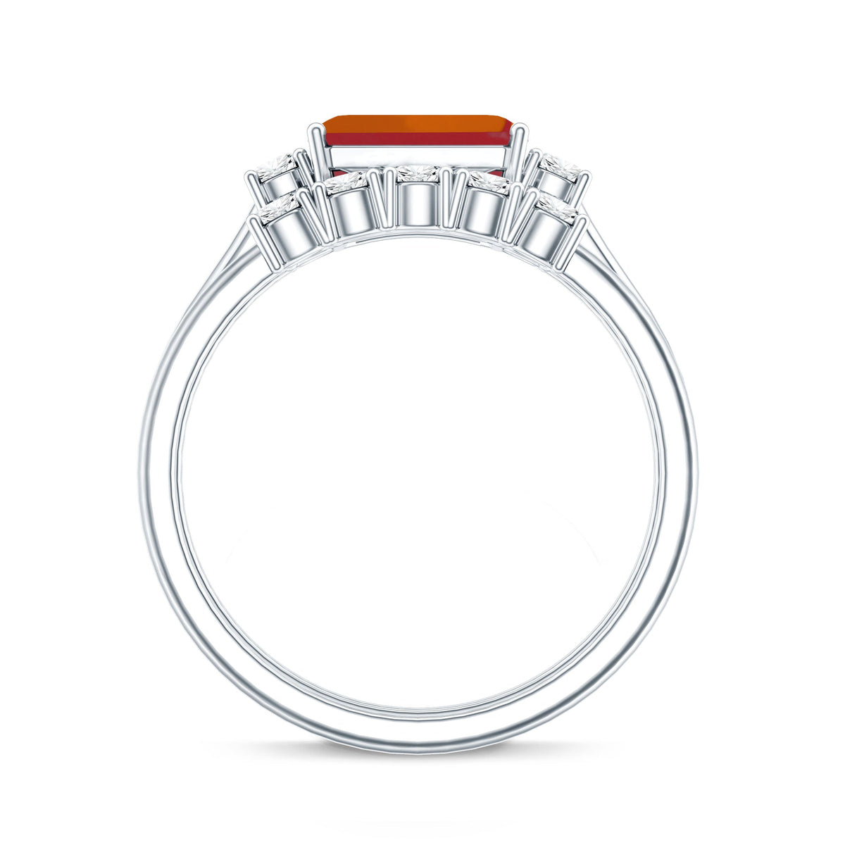 1 Carat Emerald Cut Fire Opal and Diamond Engagement Ring with Enhancer