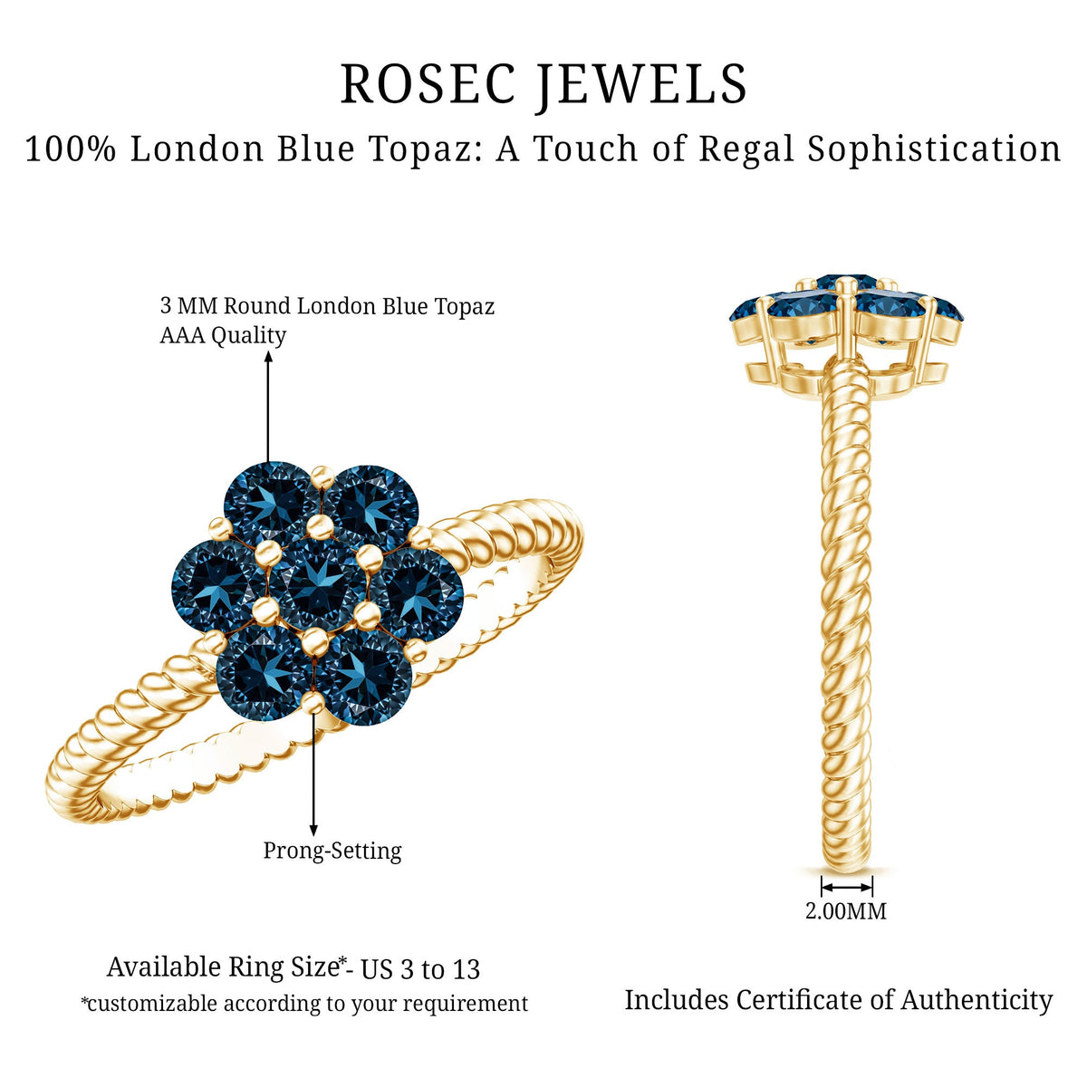 London Blue Topaz Floral Engagement Ring For Women